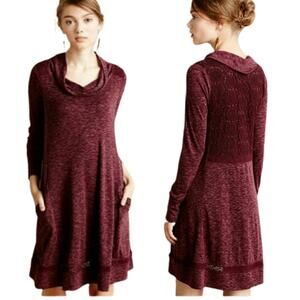 Anthropologie Saturday Sunday Burgundy Swing Dress with Crochet Dress Size Small